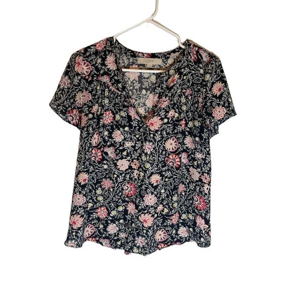 Loft short sleeve floral Vneck blouse small - Picture 2 of 8